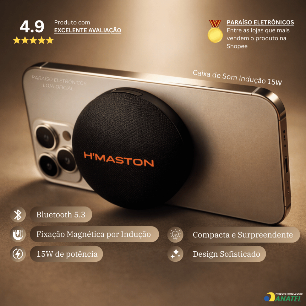 Caixa de Som 15W Indução Bluetooth Base Magnética Sem Fio Portátil para Celular HMaston AM55
