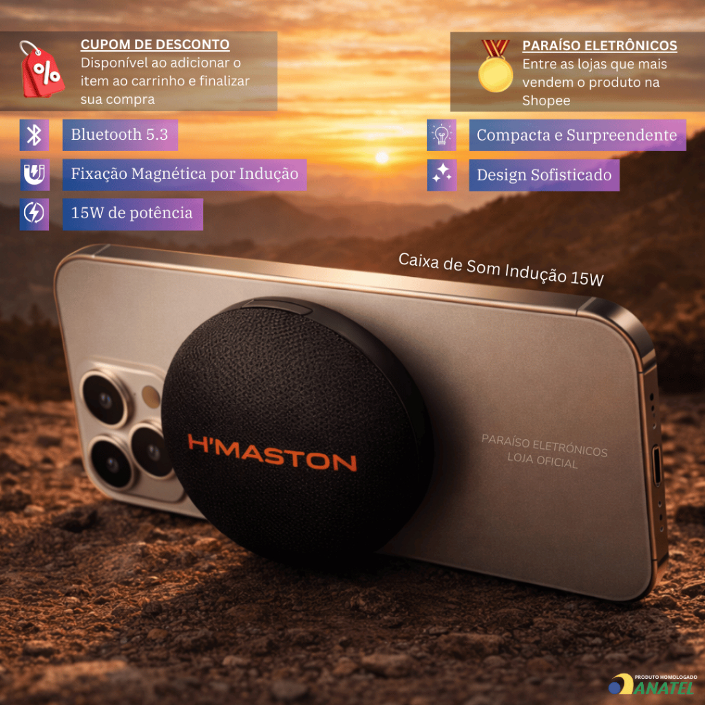 Caixa de Som 15W Indução Magnética Bluetooth Potente Portátil Mini Sem Fio Prova d'Água