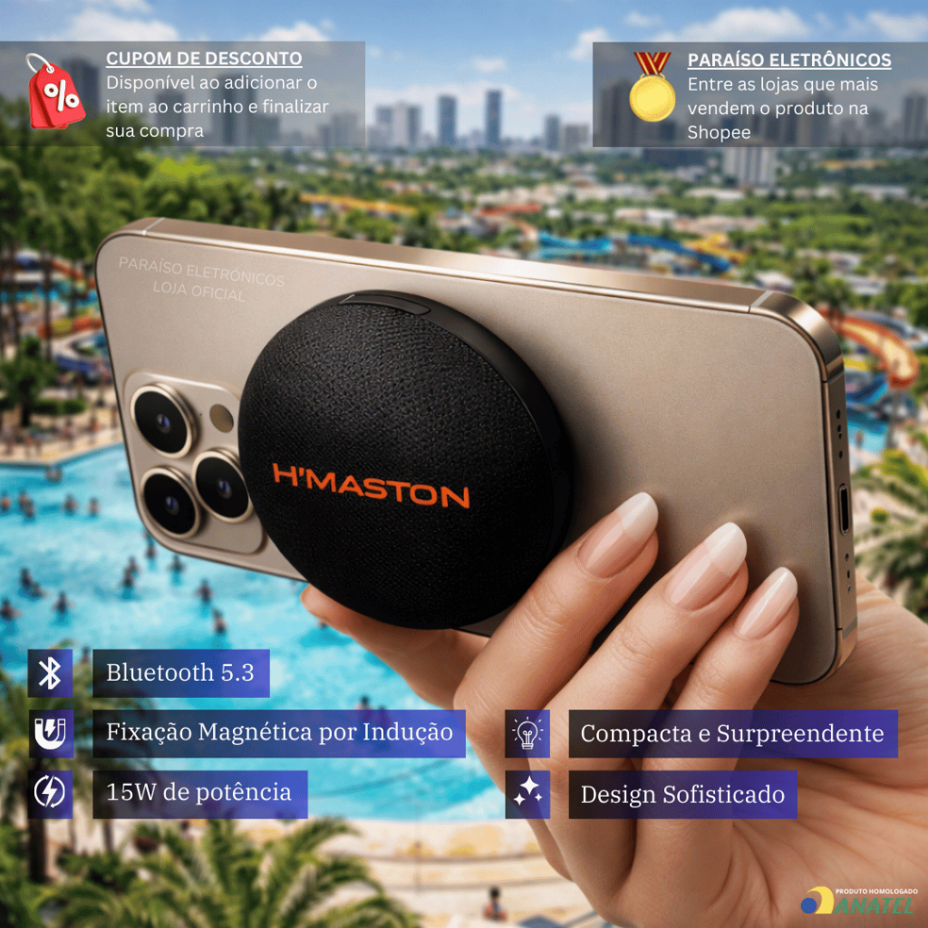 Caixa de Som 15W Indução Bluetooth Potente Portátil Magnética Sem Fio HMaston AM-55