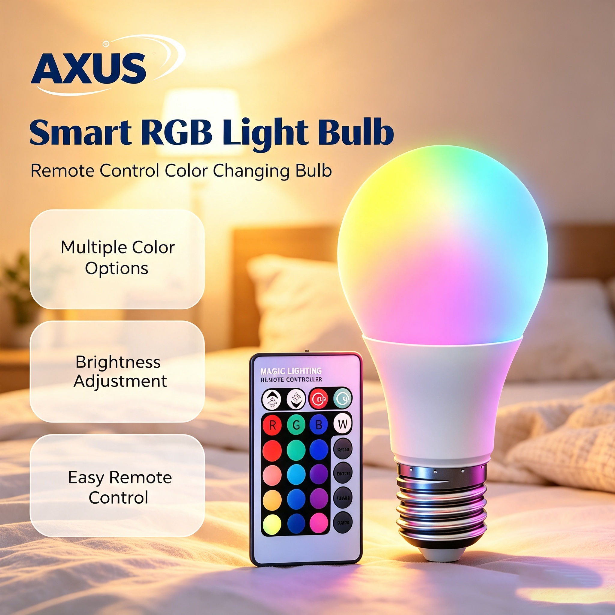 Lâmpada LED Decorativa RGB AXUS com Controle Remoto, Iluminação Ambiente Multimodo para Quarto, Festa e Decoração