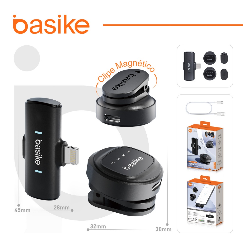 BASIKE Microfone de Lapela Sem Fio Maginético e Alta Qualidade de Som Sem necessidade de ligação Bluetooth