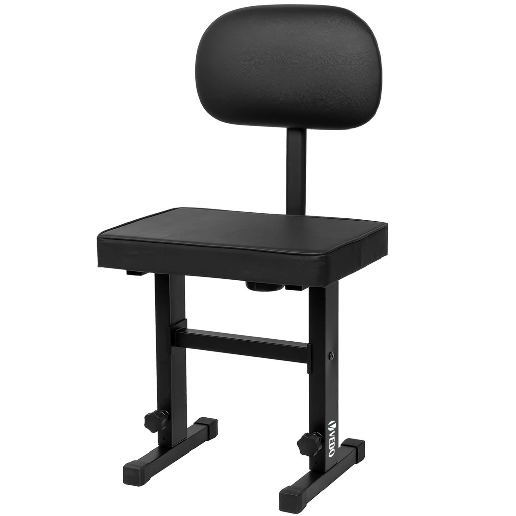 VEDO Adjustable Piano Bench, Backrest Music Keyboard Bench, Piano Chair with Musician's Cushion, Black (PU Leather)