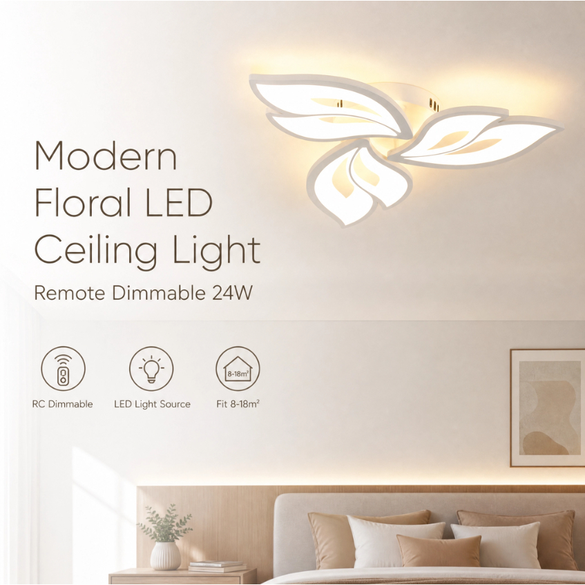 Adjustable Brightness LED Ceiling Light,  Dimmable Acrylic Lamp Shade for Living Room Bedroom, Modern Semi-Flush Mount