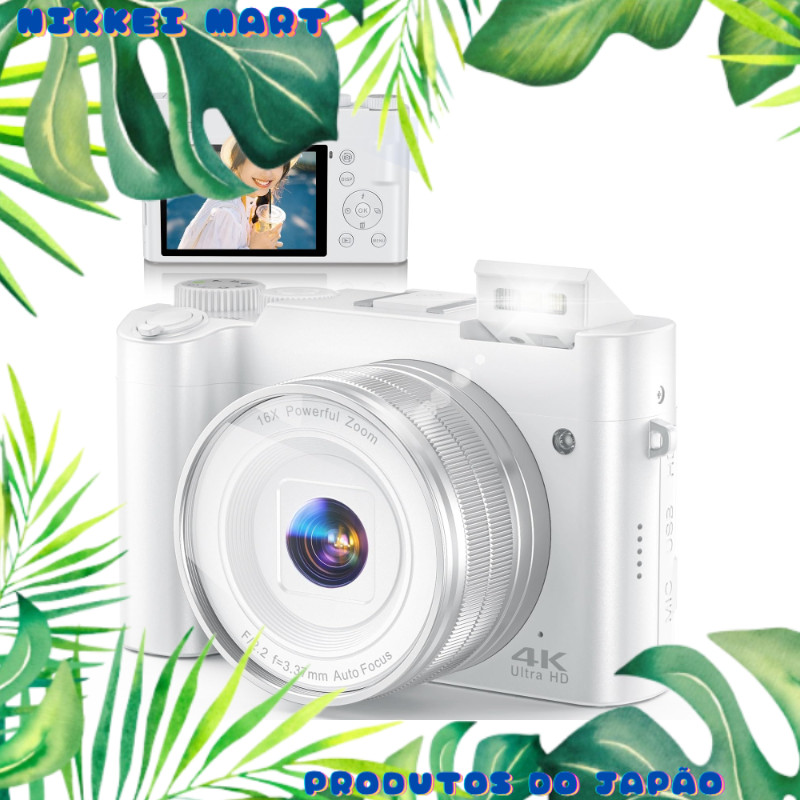 4K 64MP Digital Camera, 16x Zoom, 3-inch IPS Screen, Image Stabilization, Webcam Function, Selfie Mode, Continuous