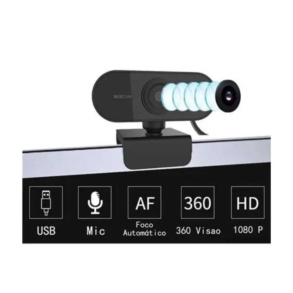 Webcam Digital Câmera Hd 1080p Fps Com Microfone Embutido Pc Cor Preto