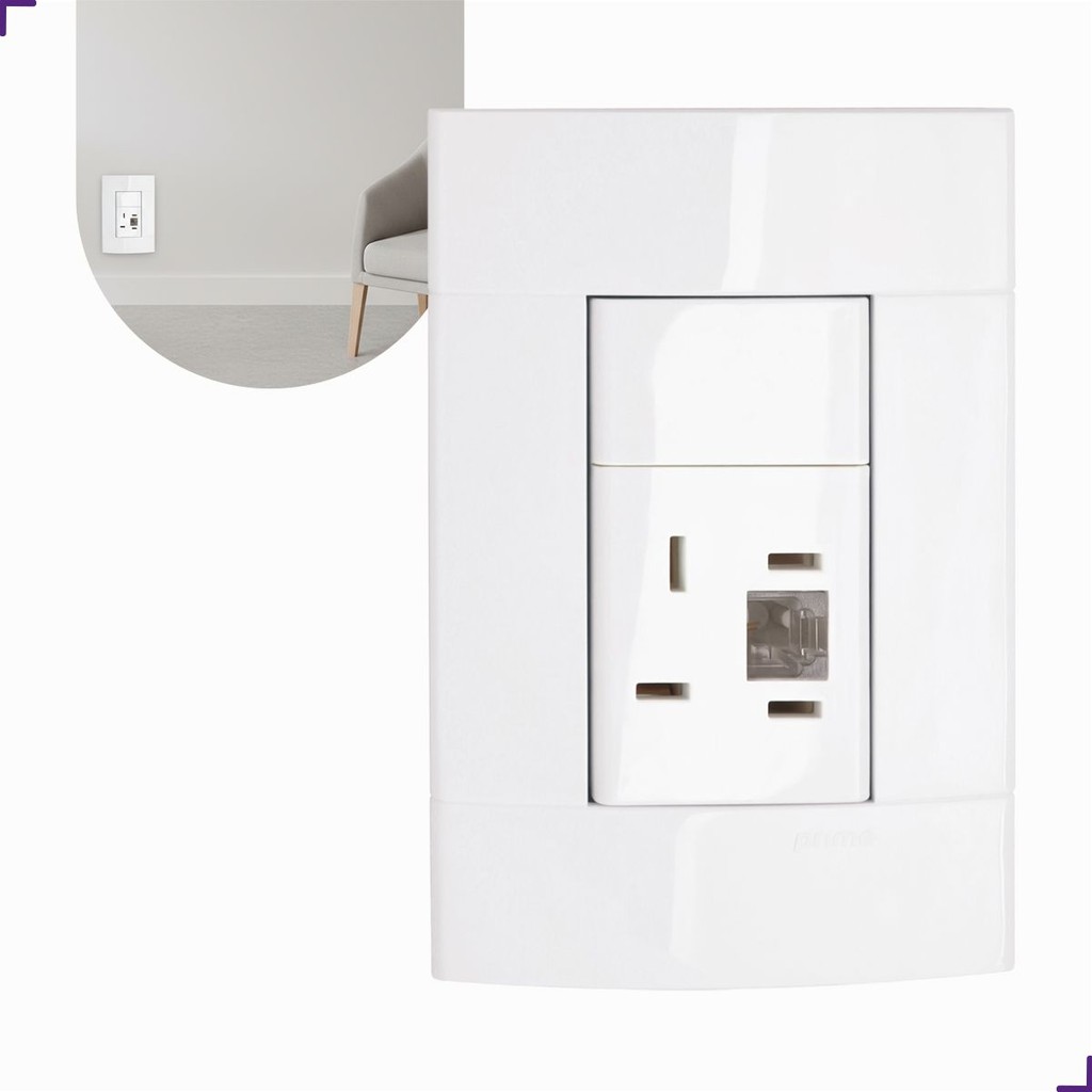 Conjunto Tomada para Telefone 4P Padrão Telebras com RJ11 Branco 2 Fios Decor PRM043171