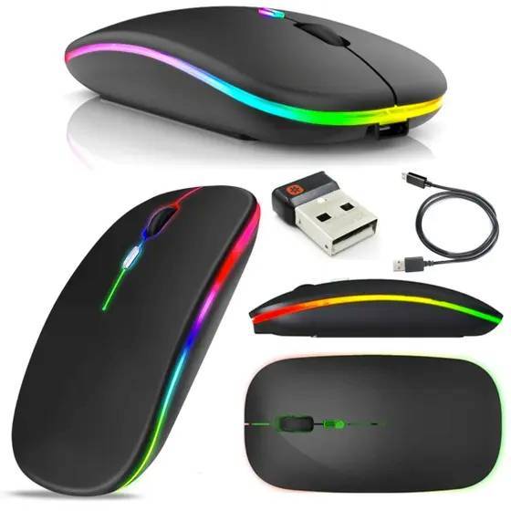 Mouse Sem Fio Recarregável Wireles Optico Led Rgb Ergonômico
