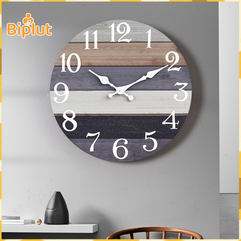 American Style Wall Clock Home Decor 10-inch Vintage Rustic Wood Silent Non-ticking Battery Operated Analog Digital for