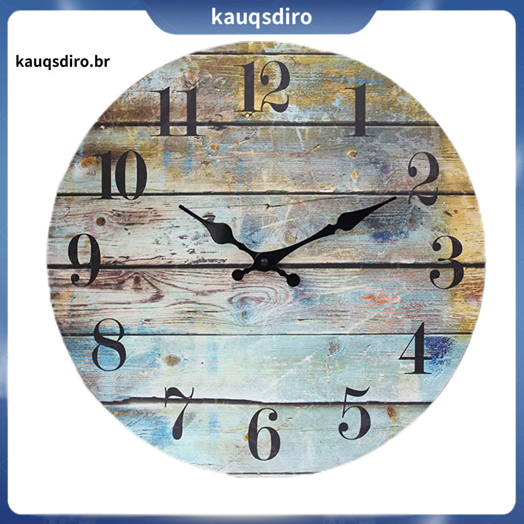 Retro Style Wall Clock Home Decor 10-inch Vintage Rustic Wood Silent Non-ticking Battery Operated Analog Digital for Roo