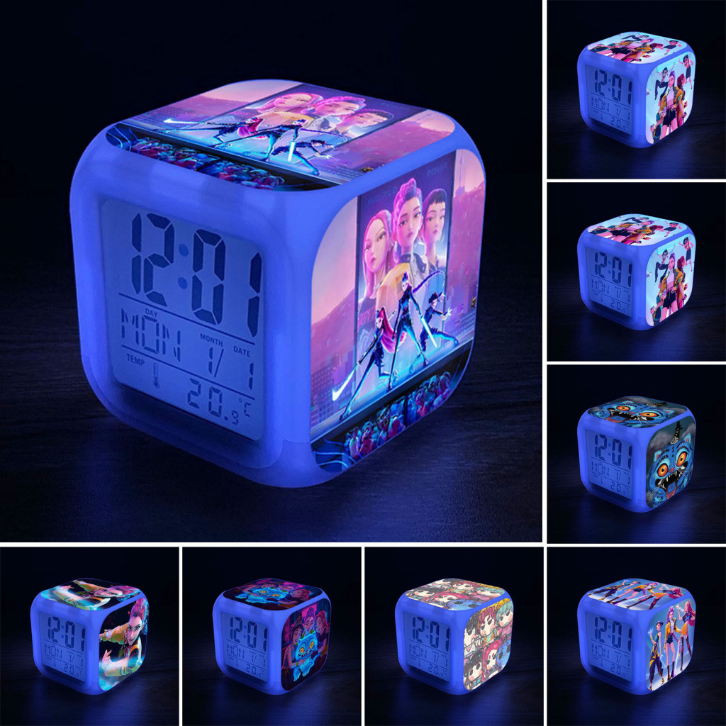 Small Digital Alarm Clock with Led Display Battery Operated Bedside for Bedroom Cute Anime Thermometer Desk Decor for Gi