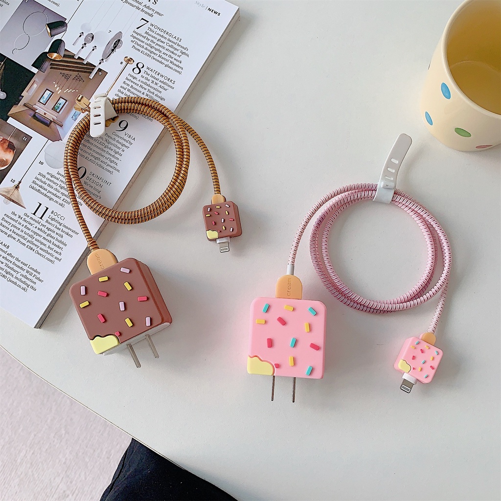 18/20w ice cream Casing for iPhone Charger Plug USB Cable Bite Protector Cable Winder Cover Cord Cable Protector