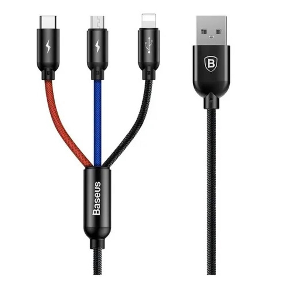 Baseus 3 in 1 3.5A USB Type-C Lighting Cable For iPhone CAMLT-CSY01 30CM
