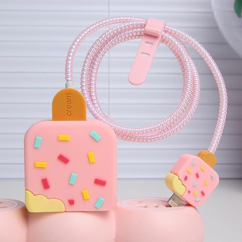 Cartoon Charger Case for Apple iPhone 20W USB-C Power Adapter and Lightning Cable Protective Wire Saver (Cute Shiba Inu)