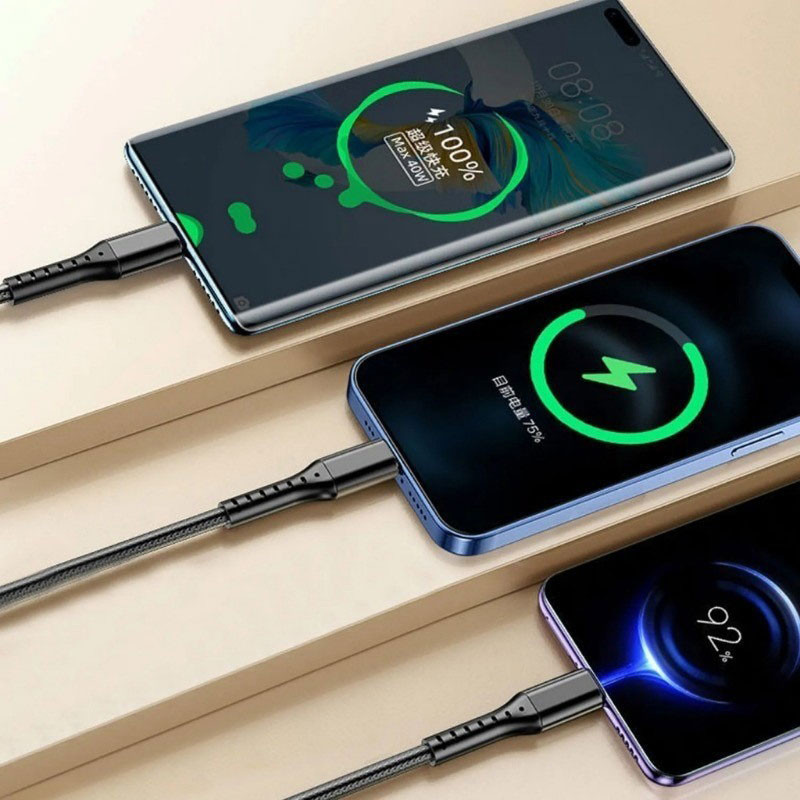 Braided anti bending data cable ultra Data 3 in 1 120W Type-C Cable FOR iPhone ios USB Androi Charging display voltage