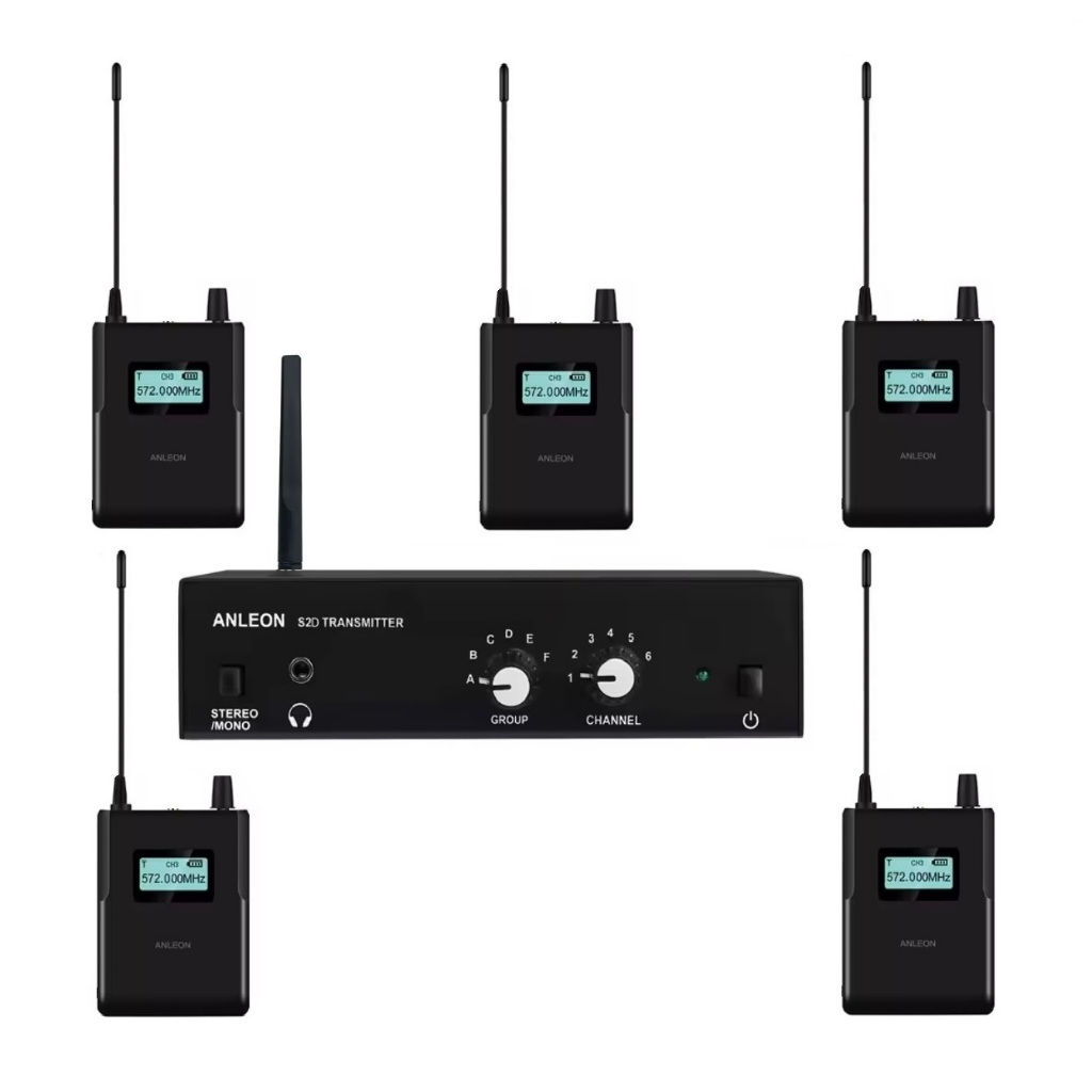 Retorno de Palco In Ear UHF Sem Fio Wireless Monitor Anleon S2D Digital c/ 05 Receptores