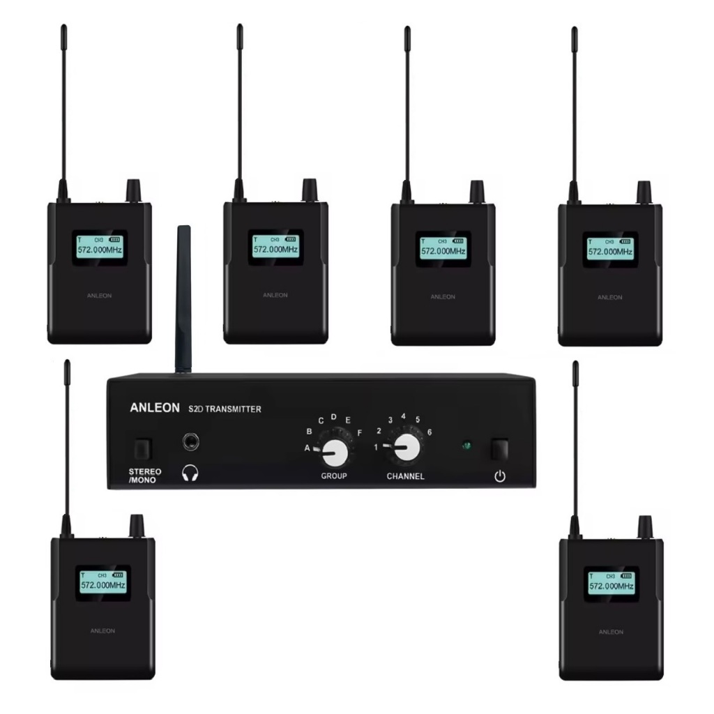 Retorno de Palco In Ear UHF Sem Fio Wireless Monitor Anleon S2D Digital c/ 06 Receptores