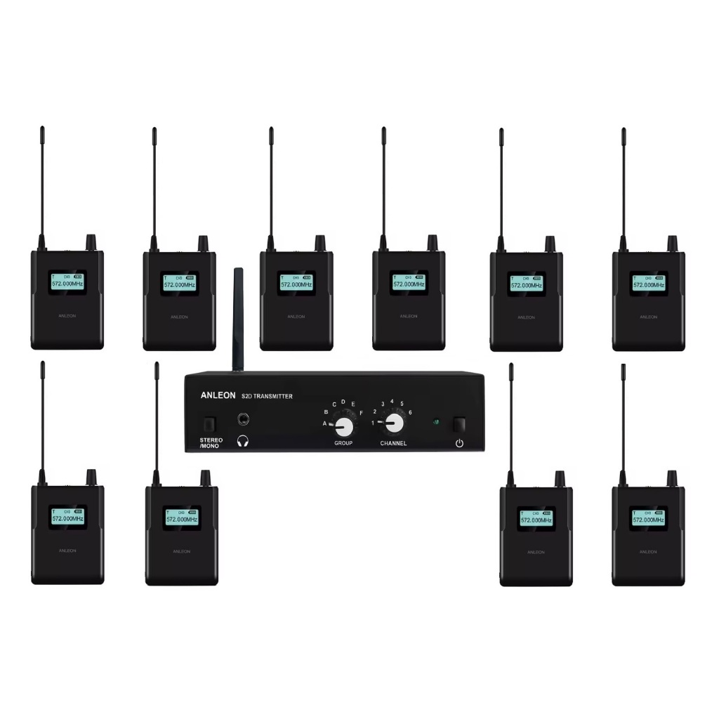 Retorno de Palco In Ear UHF Sem Fio Wireless Monitor Anleon S2D Digital c/ 10 Receptores