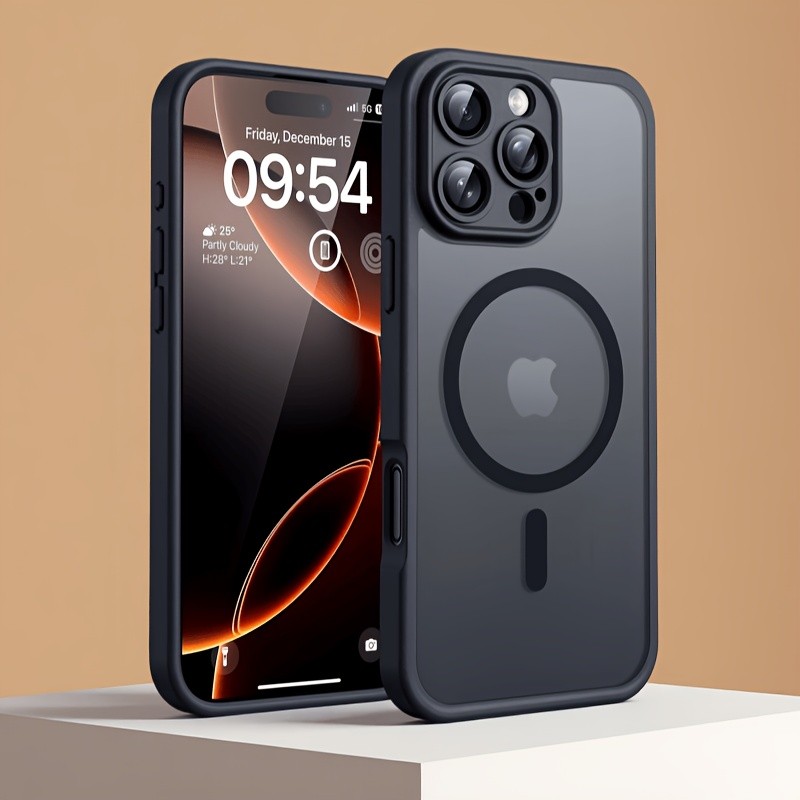 Capa Magnética de Carregamento Sem Fios Preto Mate de Luxo Adequada para for iphone 11, 12, 13, 14, 15 e 17 17 16e
