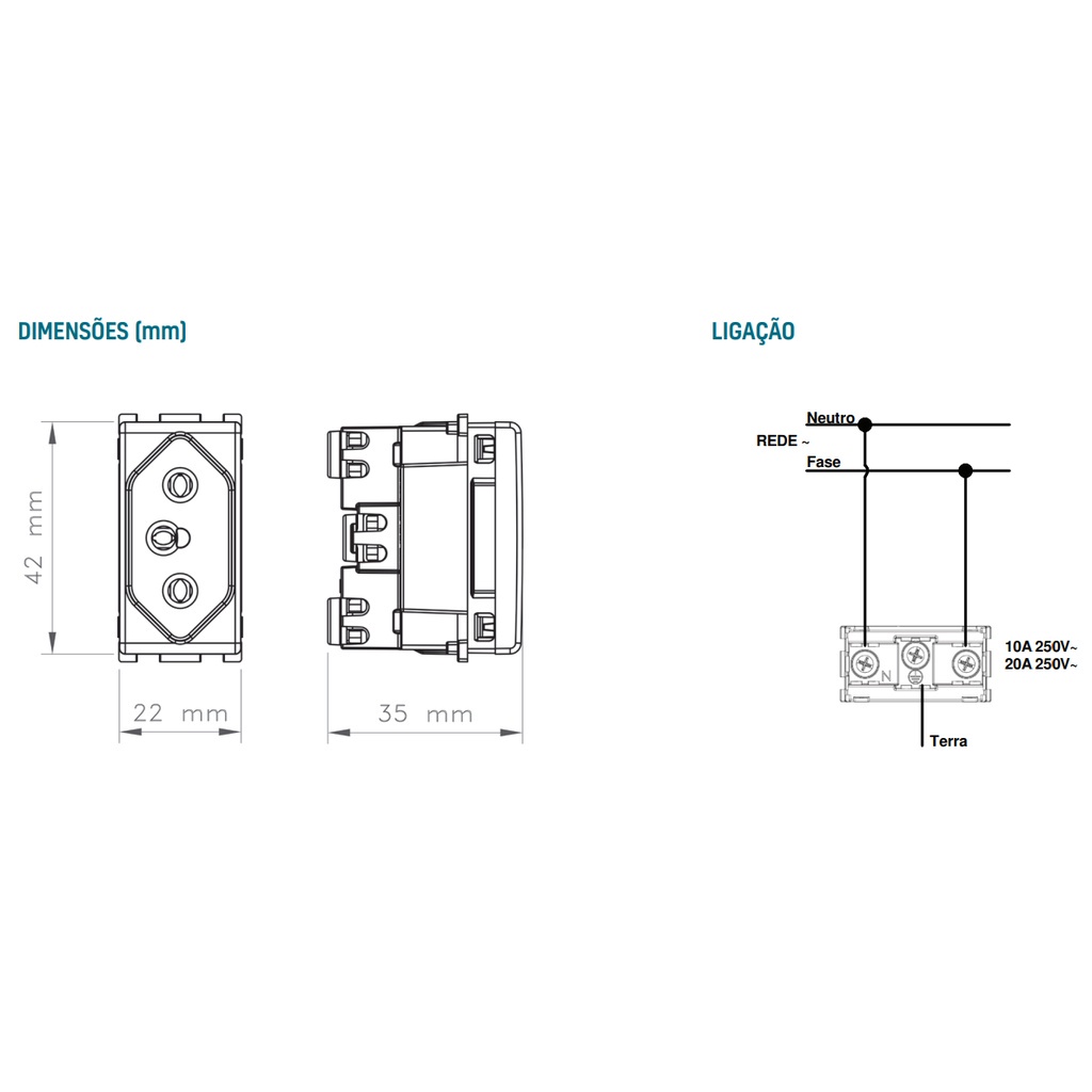 KIT 20 MODULO TOMADA 2P+T 10A/250V GIZ LIZ LUX TABLET TRAMONTINA