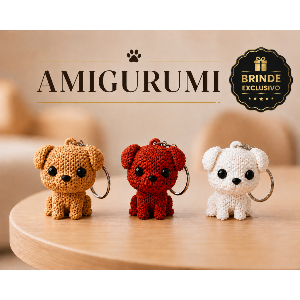 Chaveiro de Cachorro Amigurumi Estilo Tricô para Bolsa Mochila Chaves Presente