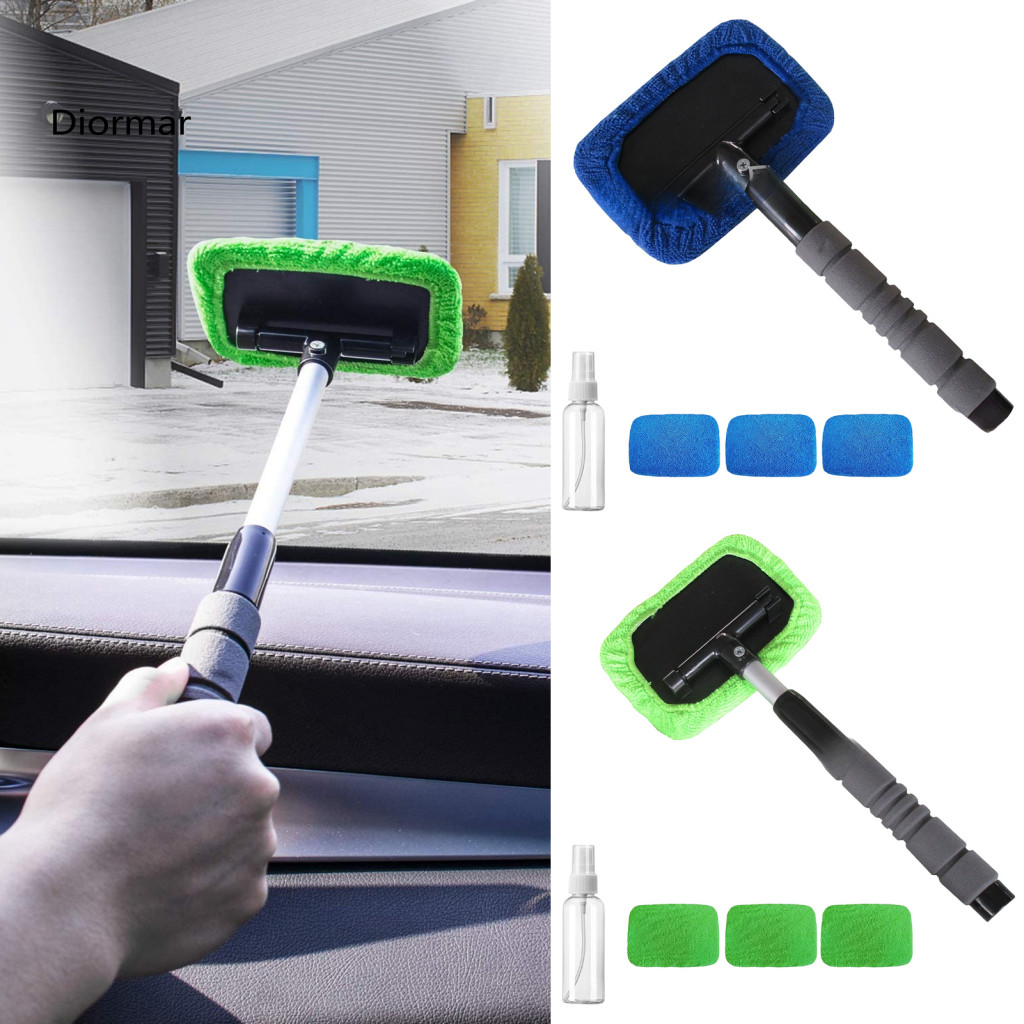 Telescoping Handle Cleaner Professional Car Glass Extendable Windshield with 4 Microfiber Pads Rotating Head – Easy Re