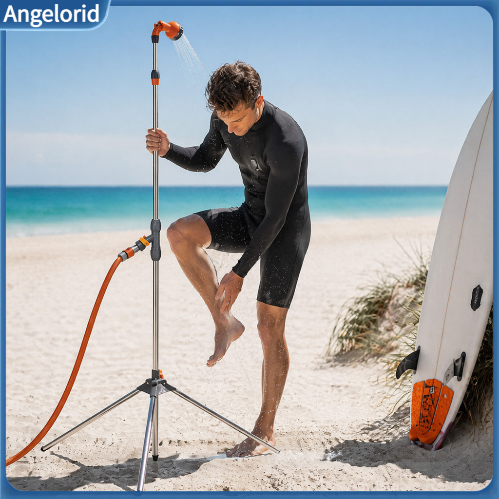 Poolside Rinse Shower Portable Outdoor Telescopic Garden with Tripod Base 9 Adjustable Settings Height Camping for Beach