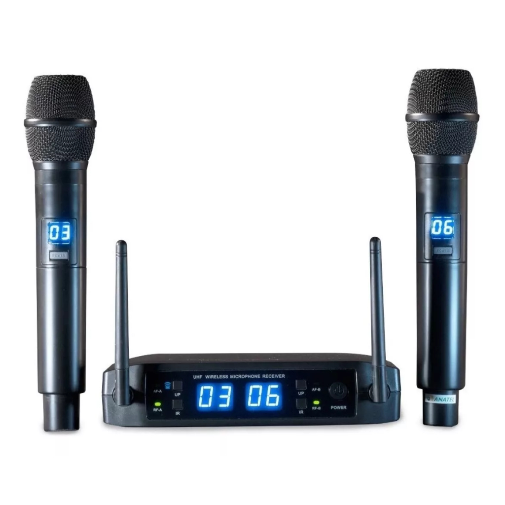 Microfone Duplo Sem Fio Digital 32 Frequências Ls916 Leson Cor Preto