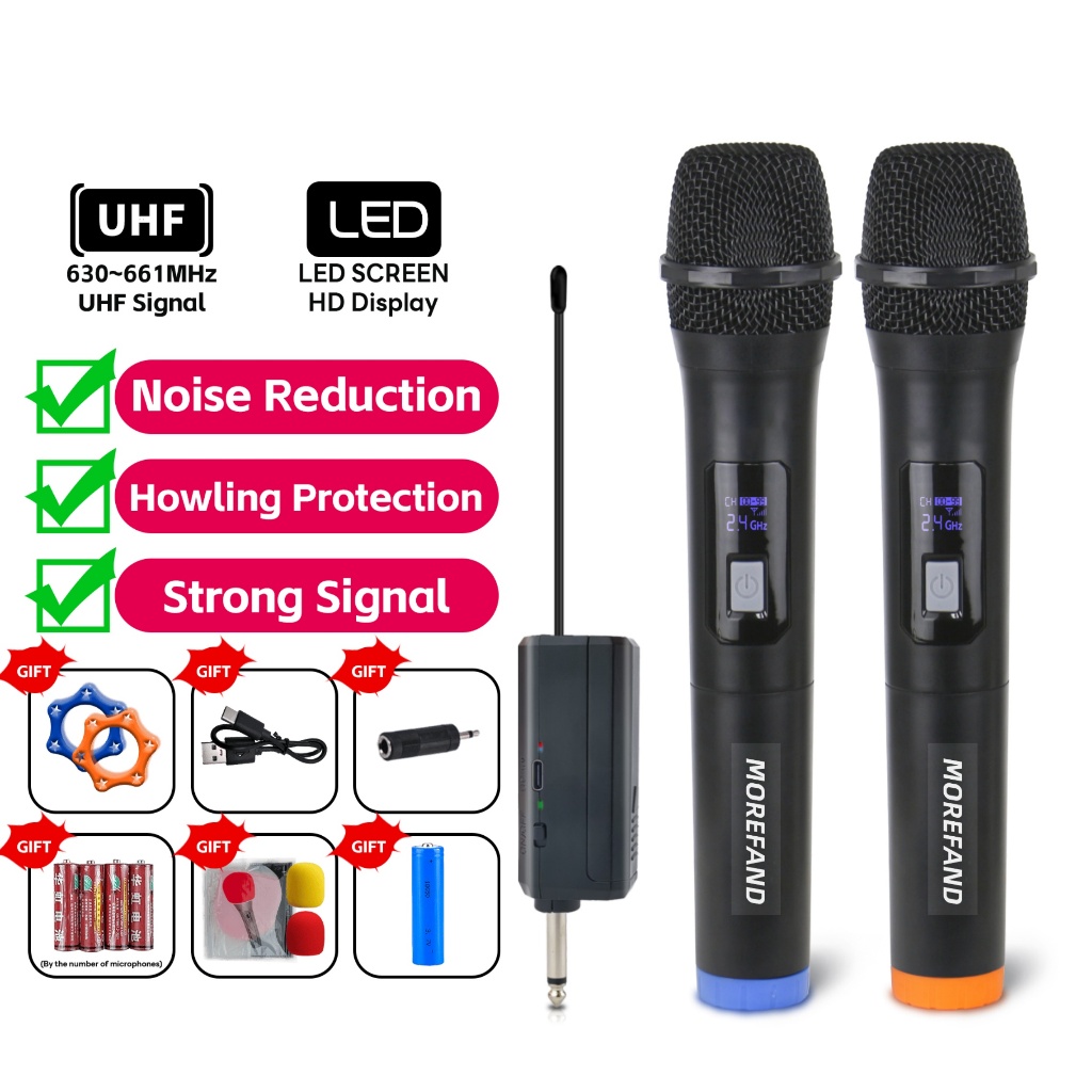 Kit 2 Microfones Sem Fio Sinal Forte Digital Igreja microfone Sem Fio Dual Handheld Karaoke para Festa, Casamento e Chur