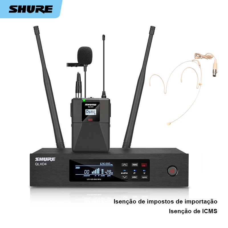 Sistema Digital Sem Fio SHURE QLXD4-Áudio de 24 Bits , Rebobinamento de 100 M , Microfone de Gramapo de orelha
