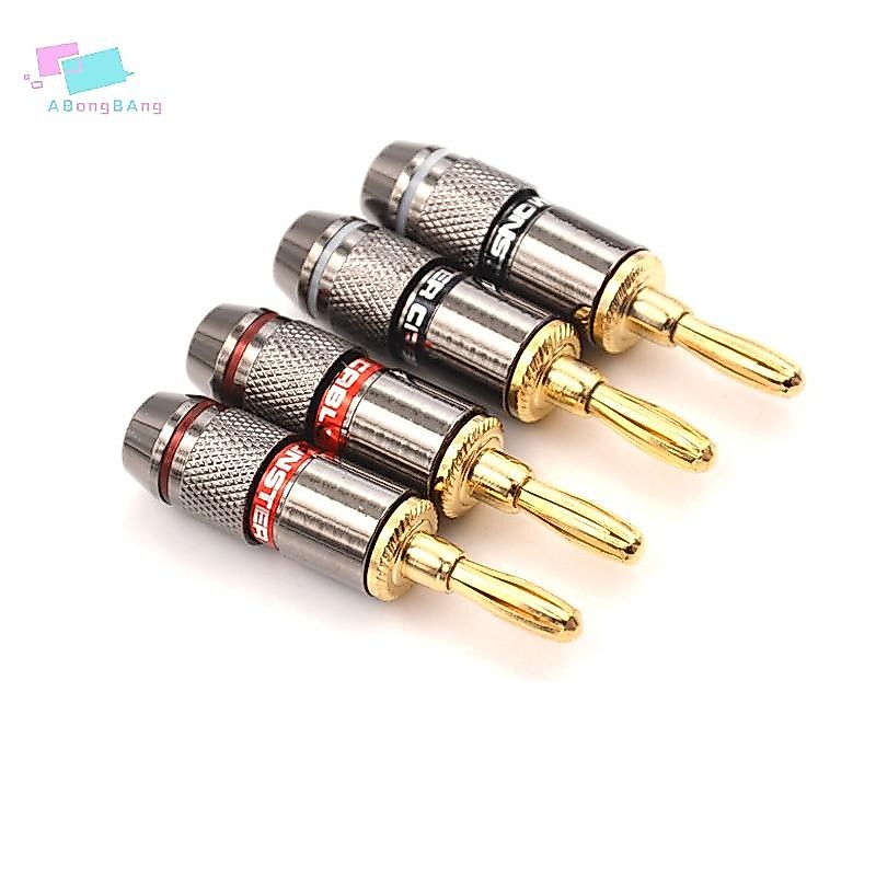 Abongbanghn 4pcs Banhado A Ouro BFA 4mm Banana Plug Adaptador De Conector De Alto-Falante Macho