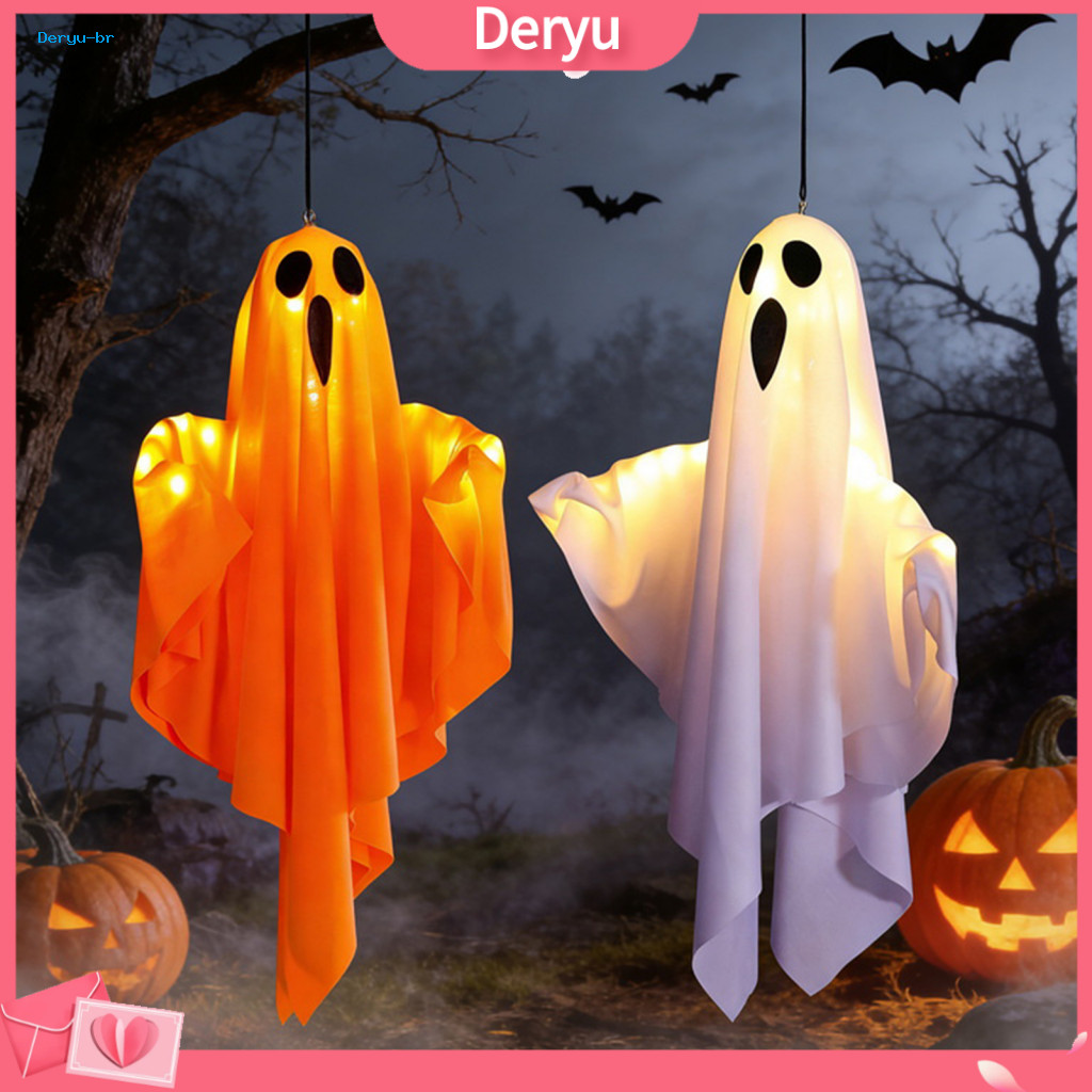 Adjustable Hanging Ghost Decor Halloween Decoration Glowing Light-up Fabric Ornament for Window Door Yard Patio – Spoo