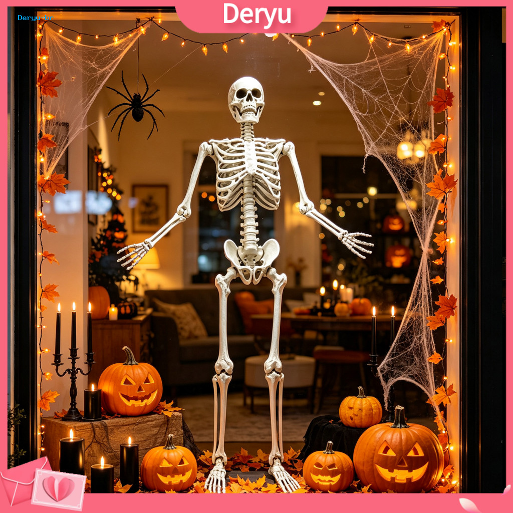 Halloween Party Decor Life Size Skeleton 5.4ft Life-size Realistic Prop for Poseable Full Body with Adjustable Joints Pe