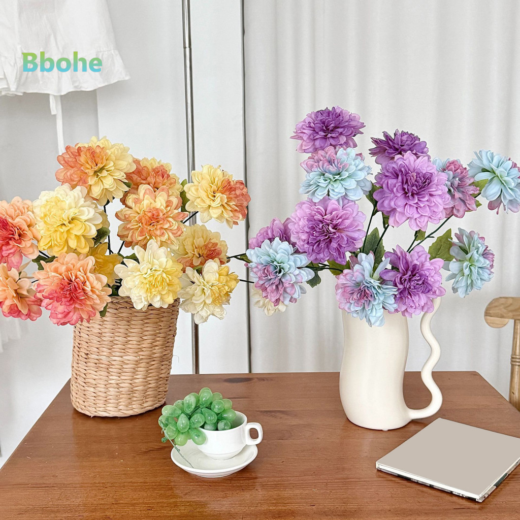 Silk Floral Arrangements Artificial Dahlia Flowers 3-head Fabric Arrangement Realistic Adjustable Fake for Home Decor