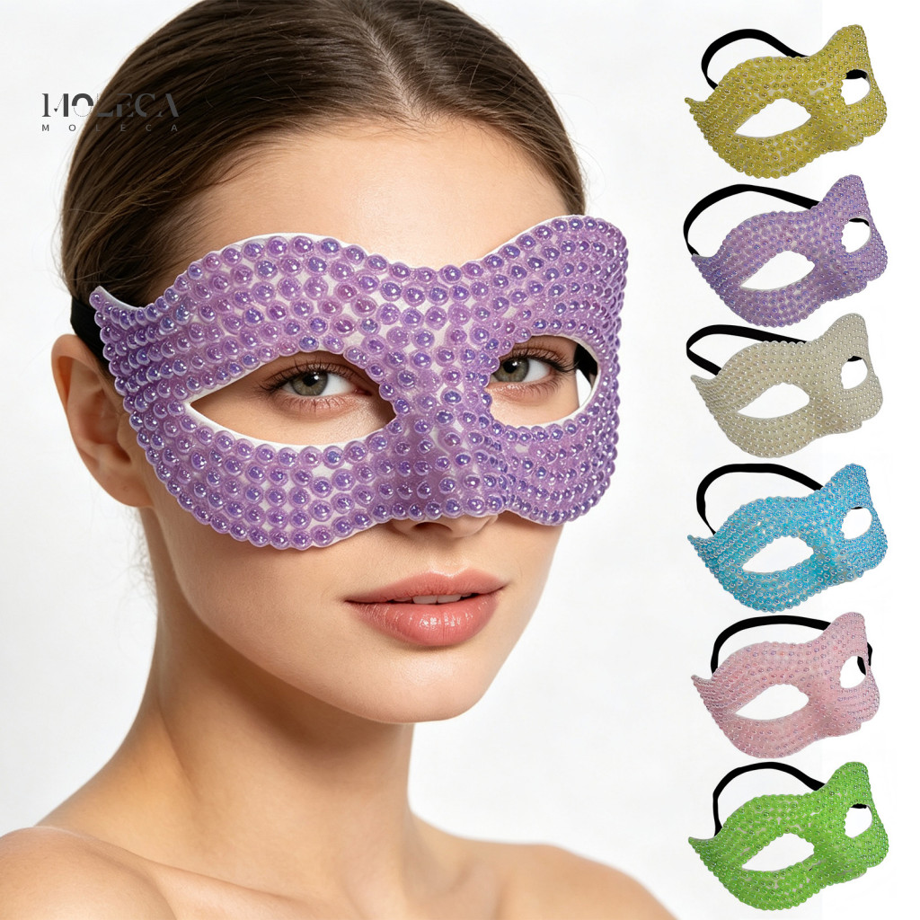 Adjustable Party Masks Masquerade for Women Halloween Half Face Mask Pearl Decor Venetian Style Elegant Costume Accessor