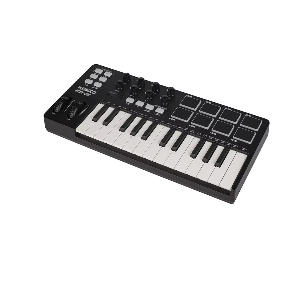 Kokko Professional Mini 25 Key USB MIDI Keyboard Controller With 8 Backlit Drum Pads, 8 Knobs and Music Production
