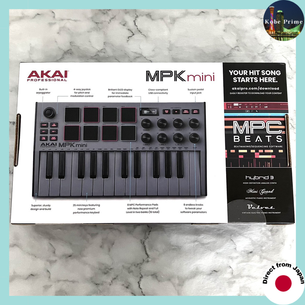 Akai Professional MPK Mini MK3 MIDI Keyboard Controller with Sound Package - 25 Keys, 8 Velocity-Sensitive Backlit Pads, and Production Software Included