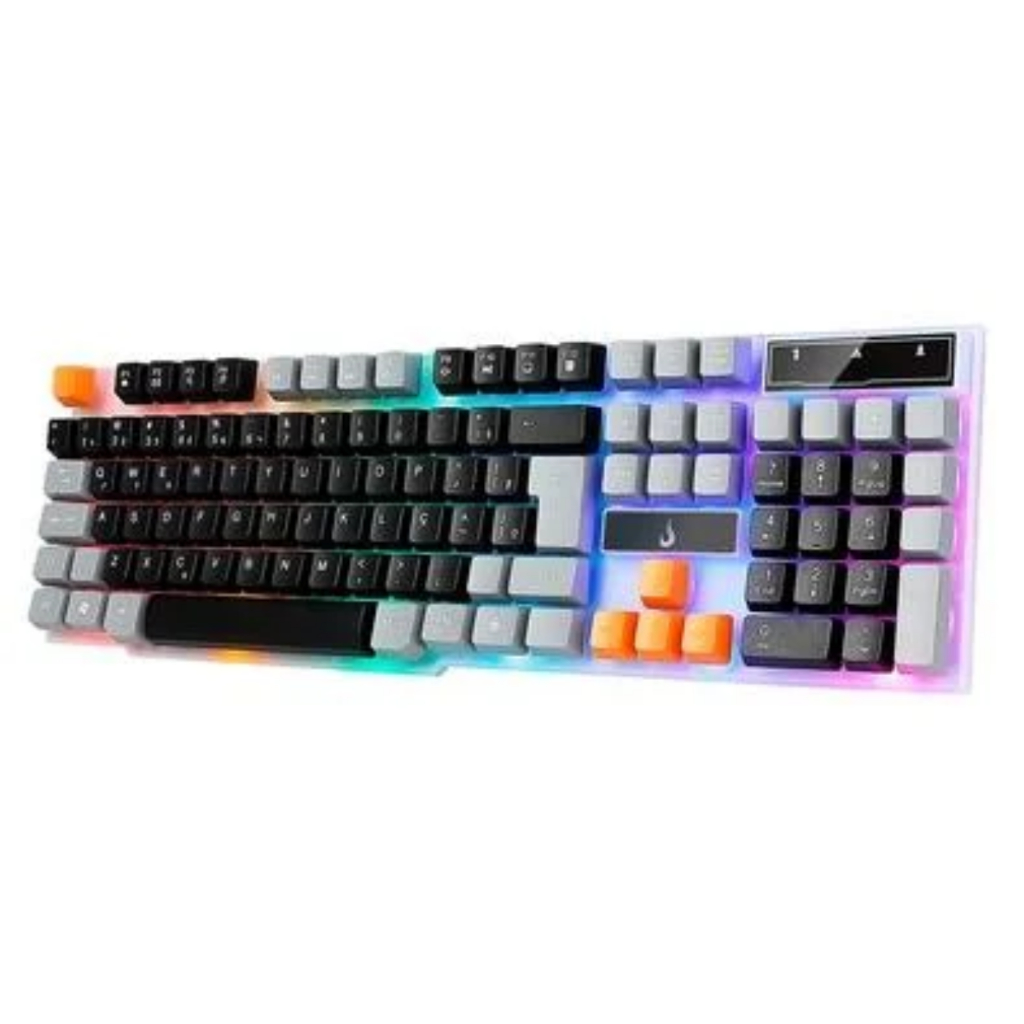 Teclado Gamer Semi Mecânico LED RGB com fio USB Qwerty ABNT Color Rise Professional para Pc Notebook