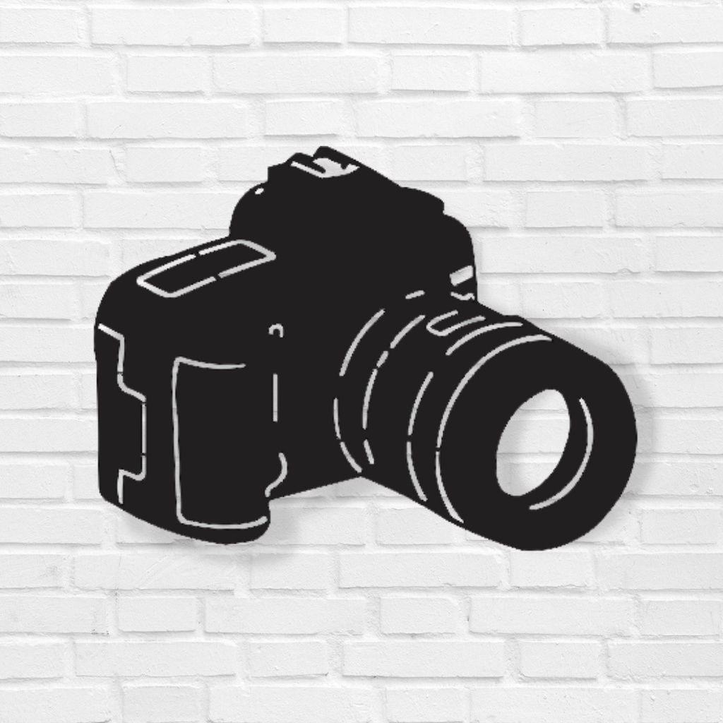 Quadro Decorativo Câmera Fotográfica MDF 3mm Aplique de Parede Vazado Estúdio de Fotografia Sala Quarto