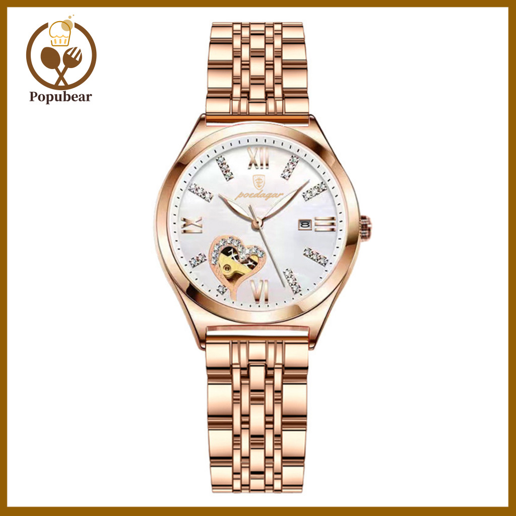 Women Watch 30m Waterproof Women’s Wristwatch Stainless Steel Strap Round Dial Calendar Display Rhinestone Dress Fashi