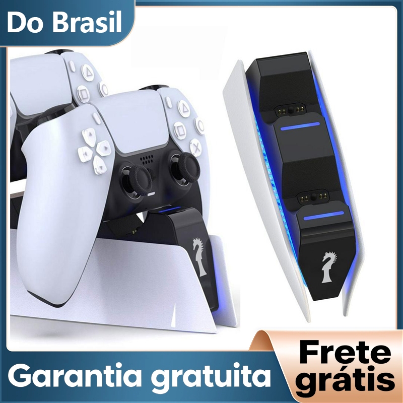 Suporte Base para PS5 Slim/Fat Dock Carregador 2 Controles Com Led