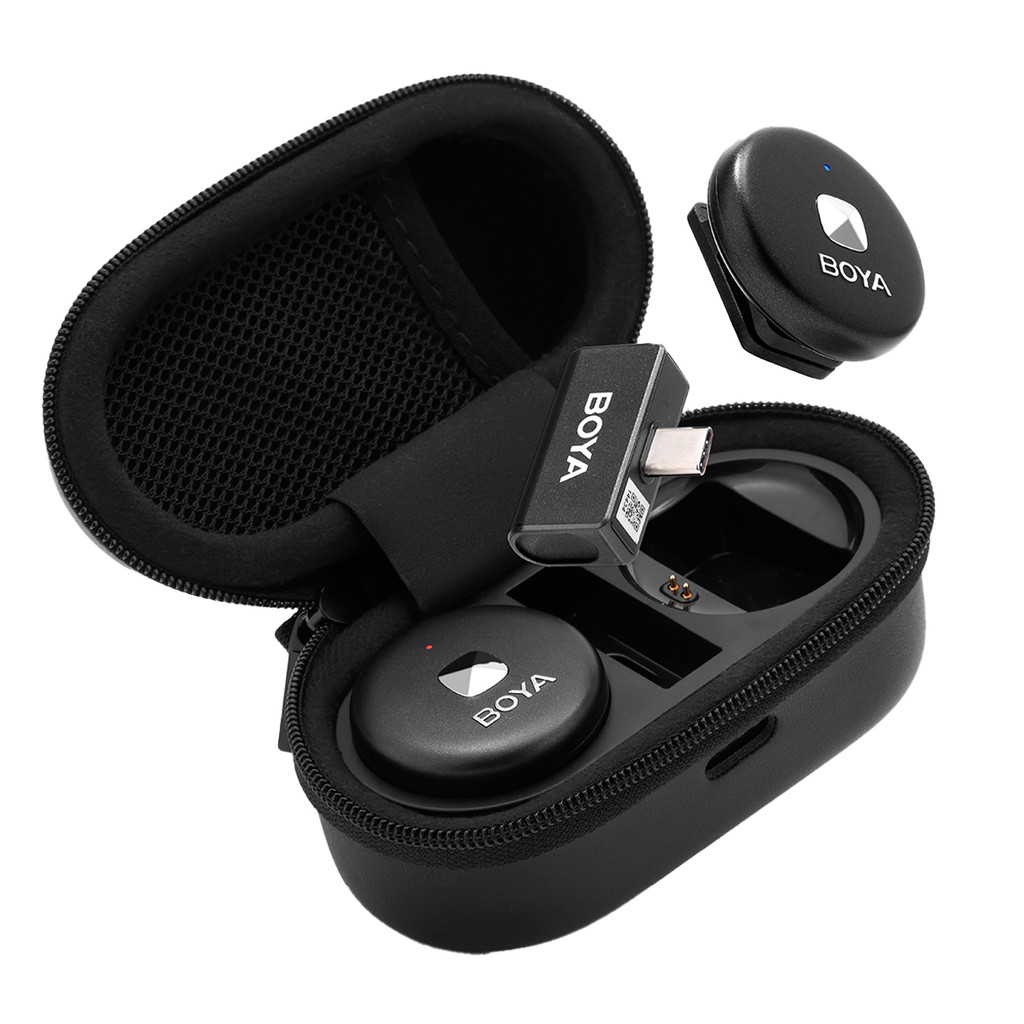 Sistema Microfone Sem Fio Boya Omic-U Usb C Lapela Preto