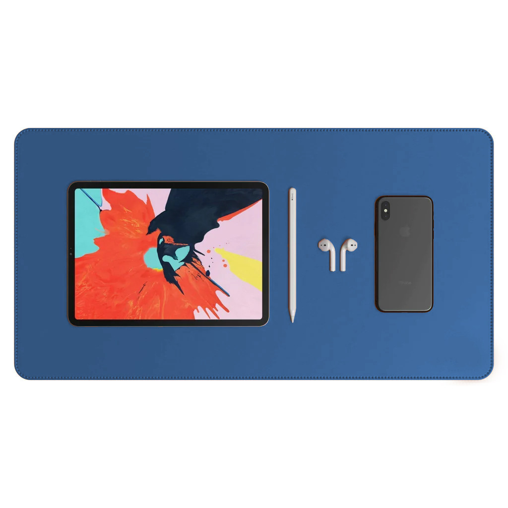 Desk Pad Padrão Azul Couro Premium