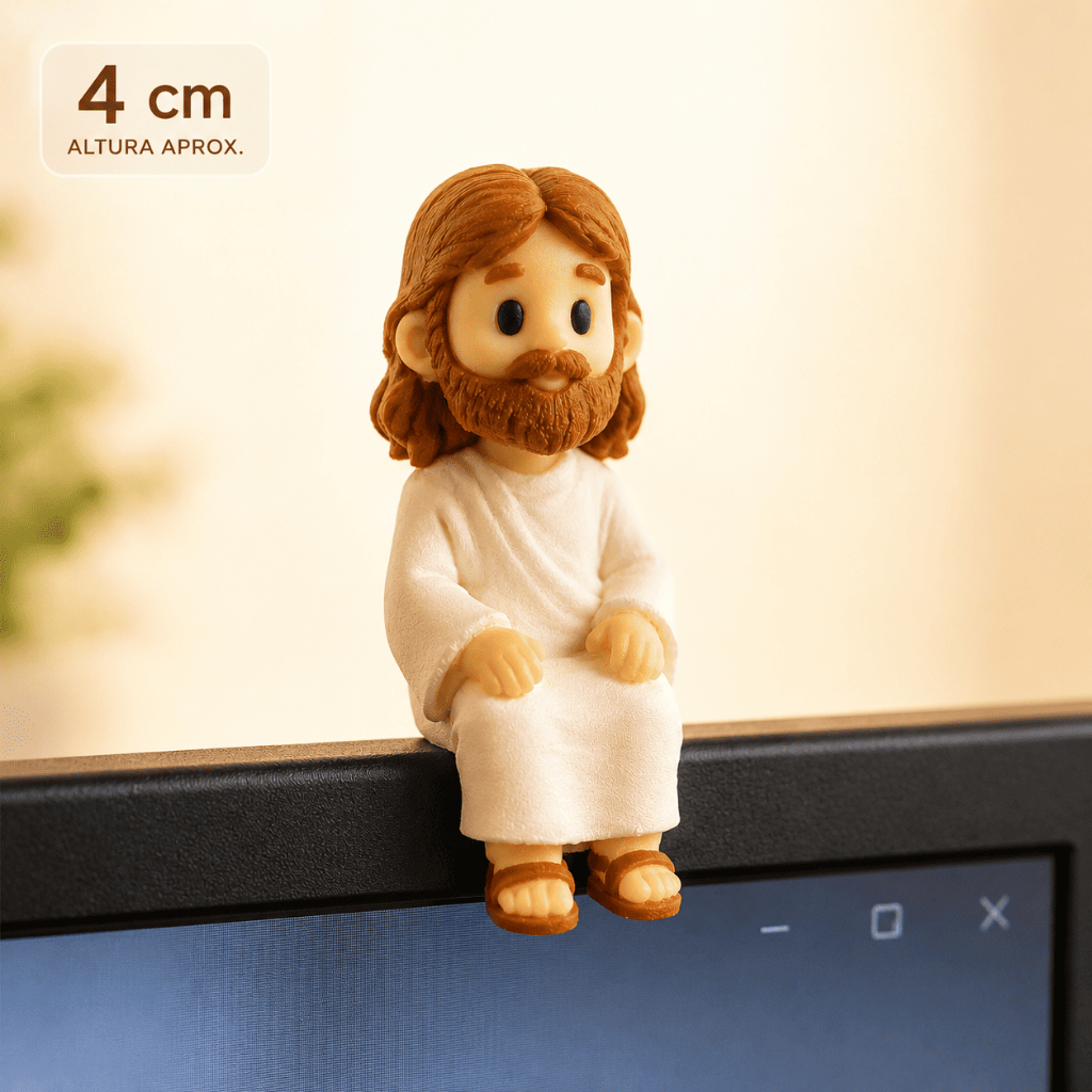 Mini Jesus Sentado 4cm Impressão 3D Decorativo para Monitor Mesa Prateleira Nicho | Presente Cristão