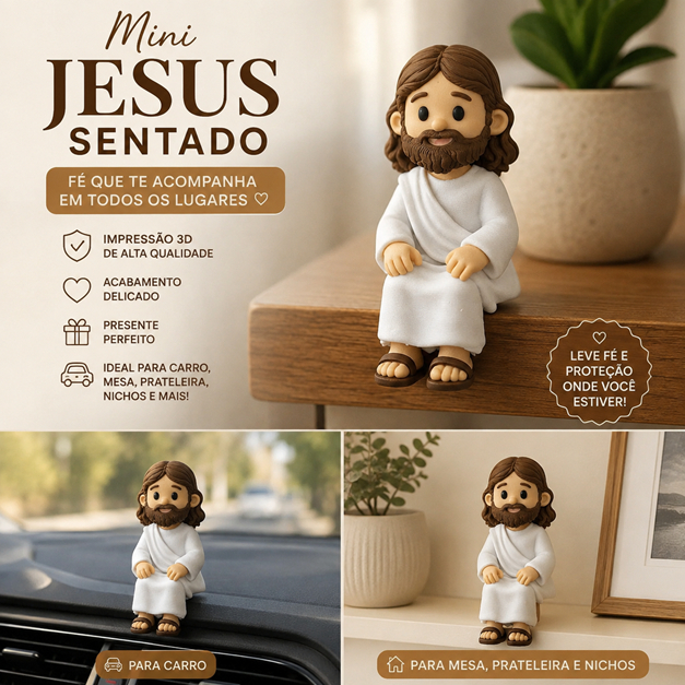 Mini Jesus Sentado Decorativo em Impressão 3D | Para Mesa, Monitor, Prateleira, Nicho e Carro