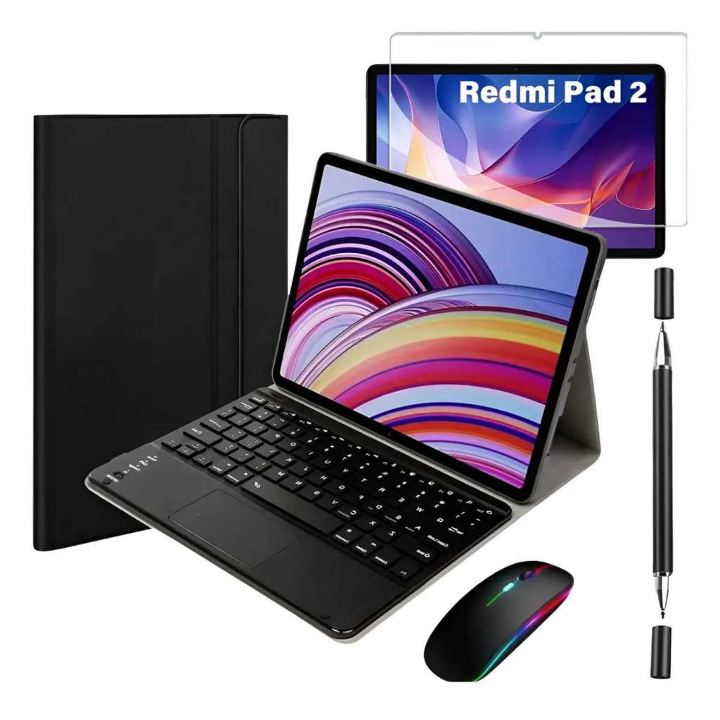 Capa com Teclado Magnética para Tablet Redmi Pad 2 + Pelicula + Mouse + Caneta Dupla