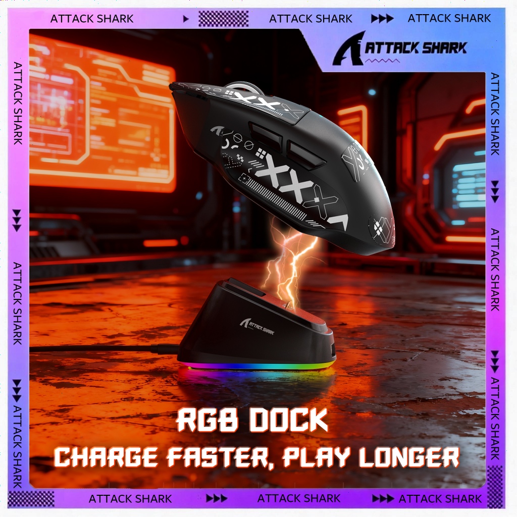 ATTACK SHARK V6 65g Superlight Wireless Gaming Mouse, RGB Magnetic Charging Dock, Tri-Mode, PAW3311