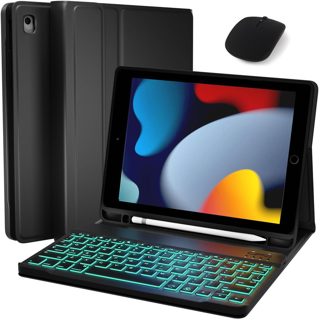 Capa para iPad 11ª A16/10ª/9ª/Air3/Pro10.5/Air6/5/Air11(M2M3)，teclado magnético Bluetooth ABNT2 luminoso + mouse sem fio