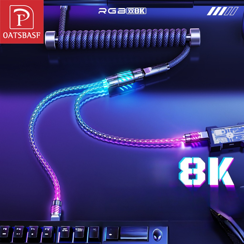 OATSBASF Cabo de Aviação 8K para Teclado Mecânico Magnético, Blindado e Design Espiral para Gamers