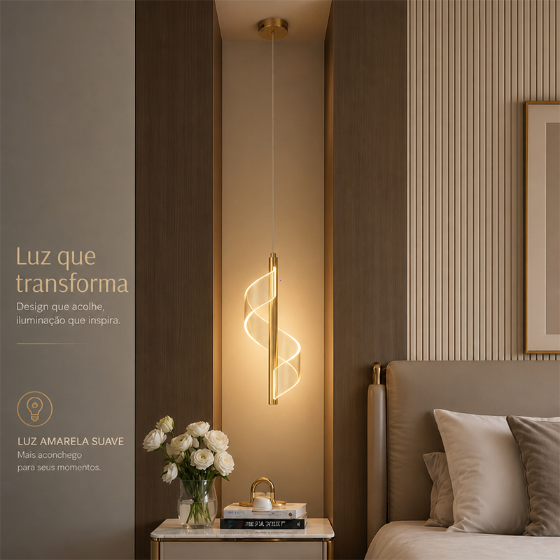 Gold Spiral LED Pendant Light Adjustable Height Acrylic Soft Light Modern Lamp Bedroom Kitchen Premium Lighting