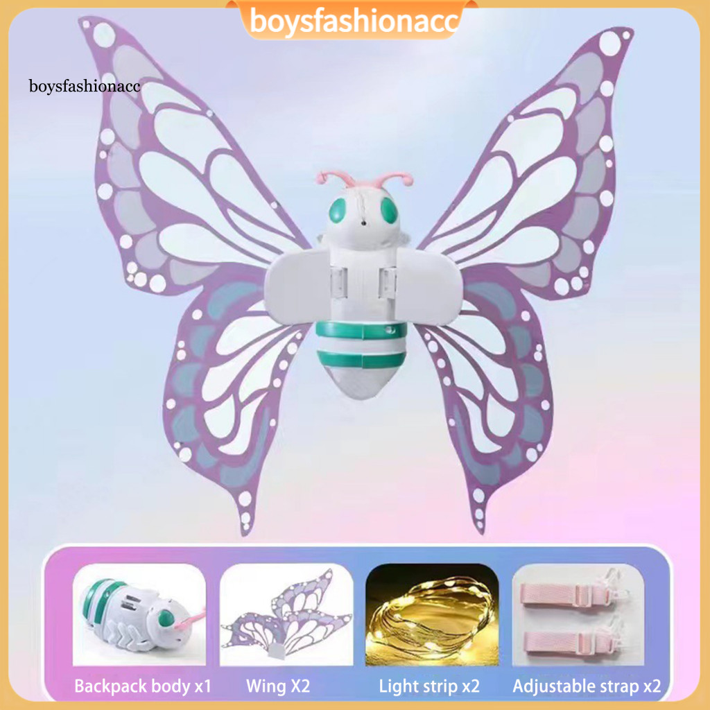 Electric Butterfly Wings with Led Lights and Music Lightweight Flapping Fairy Elf for Kids Adjustable Straps Perfect for
